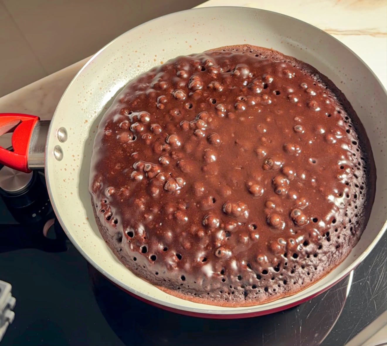 Giant Chocolate Lava Filled Cake in a pan (Indonesian Chocolate Martabak Manis with Nutella & Mozzarella)